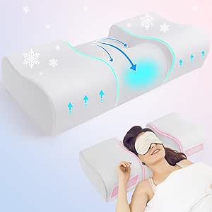 Anti Wrinkle Ergonomic Back Sleep Training Pillow: Cervical Memory Foam Anti Aging Beauty Pillow for Neck Pain Relief - Contoured Neck & Shoulder Support Flawless Face Pillow with Cooling Pllowcase