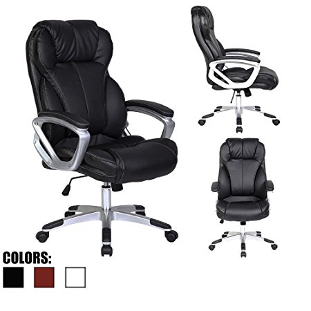 2xhome - Modern High Back Tall Ribbed PU Leather Swivel Tilt Adjustable Chair Designer Boss Executive Management Manager Office Conference Room Work Task Computer (Big & Tall - Black)