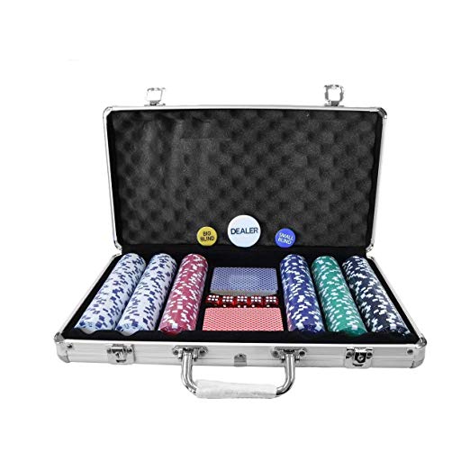 Oypla Poker Set - 300 Piece Texas Hold Em Complete With Chips, Cards, Dice, And Casino Style Case