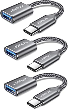 USB C to USB Adapter [3 Pack], JSAUX USB Type C Male to USB 3.0 Female OTG Adapter,Compatible for Devices has USB C Ports-Grey