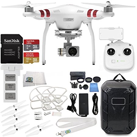 DJI Phantom 3 Standard Quadcopter Drone with 2.7K Camera and 3-Axis Gimbal & Manufacturer Accessories   DJI Propeller Set   Water-Resistant Hardshell Backpack   MORE (DJI Official Refurbished)