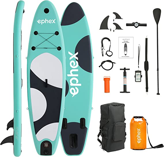 ephex Paddle Board, Inflatable Stand Up Paddleboard, Premium Sup Board With Complete Accessories & Backpack, Leash, Paddle, Waterproof Bag, and Hand Pump