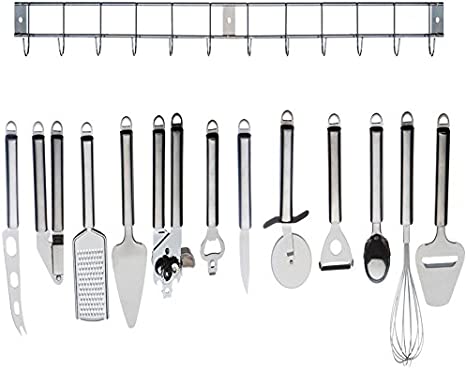 Kabalo Complete Cooking Set: 12pc Stainless Steel Kitchen Utensil/Kitchen Gadget Tool Set with Hanging Bar