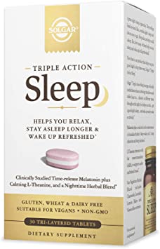 Solgar Triple Action Sleep, 30 Tri-Layer Tablets - Time-Release Melatonin & L-Theanine Plus Herbal Blend - Helps You Relax, Fall Asleep Fast & Stay Asleep Longer - Non-GMO, Gluten Free - 30 Servings