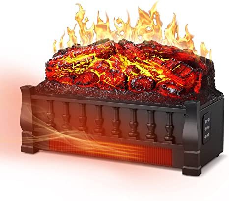 R.W.FLAME Electric Fireplace Log Set Heater 21IN, Remote Control, Flame Brightness Adjustable,Realistic Ember Bed