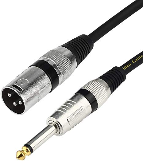 TISINO Unbalanced 1/4 TS Mono to XLR Male Cable Gold Plated 6.35mm Plug to Male XLR Microphone Cable Interconnect Cable - 10 Feet