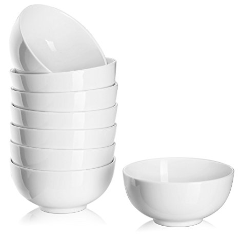 DOWAN 350ml Porcelain Bowl Set - Serving for Dessert/Dip/Snack, 12.5cm, Set of 8, White