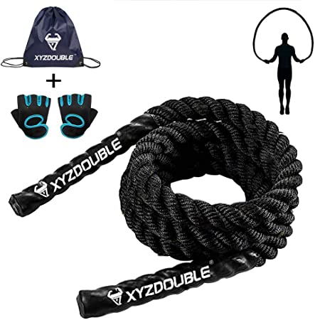 Heavy Jump Rope Fitness Weight Skipping Rope Workout Battle Rope Men Women Total Body Power Training with Protective Sleeve for Endurance Training Fitness Gym Aerobic Exercise Weight Loss 9.2/9.8 Ft