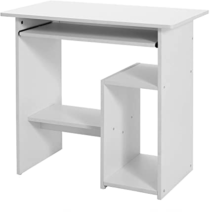 VASAGLE Computer Desk, Small Study Workstation, Writing Desk with Keyboard Tray and Open Shelves, Computer Tower Compartment, for Small Space, Easy Assembly, 80 x 45 x 74 cm, White LCD852W