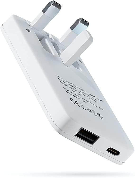 ELECJET Slim Flat USB C & USB A Wall Charger | Folding Plug | Travel Friendly Adapter | PD QC 3.0 | iPhone 13/12/11/X/8, Samsung S21/S20/Note 20/10/Ultra/Plus, iPad Air/Pro/Mini