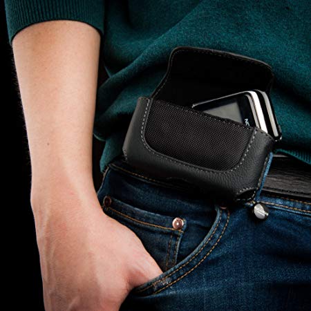Black Leather Horizontal Belt Clip Holster Compatible with NOKIA C2-05, 130, 616, 1661, 1662, 2700, 2720, 2730, 2760, 3110, 2710 Navi, 6260 Slide, 6500 Slide, 6600 Fold Phone | Case Cover Skin Pouch Wallet