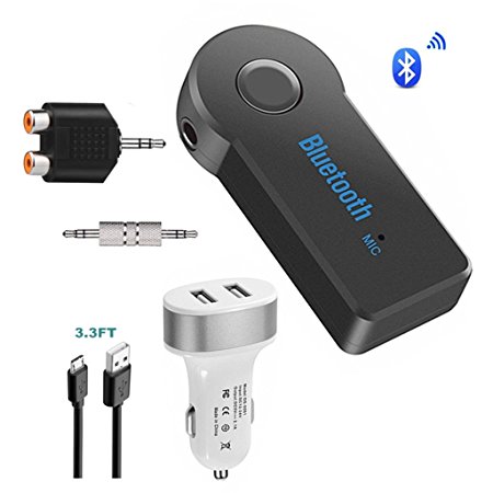 Bluetooth 4.1 Receiver Car Kit Wireless Hands-free Calling Audio Adapter 3.5mm Aux Stereo / 2 RCA Port with A2DP for Home / Car Audio System / Headphone,Soukuer,Black