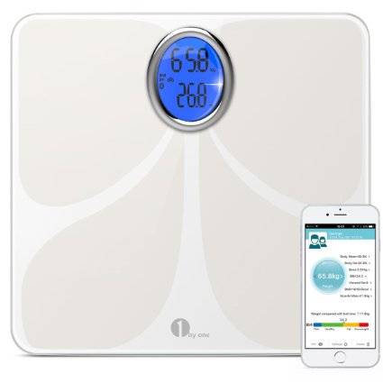 1byone Digital Bluetooth Body Fat Scale with Phone and Tablet App to Manage Your Weight, Measures Body Weight, Body Water, Body Fat, BMI, BMR, Muscle Mass, Bone Mass and Visceral Fat
