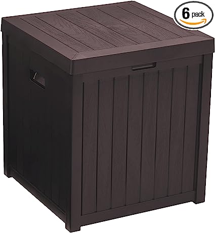 Qily Outside Storage Box Waterproof, Outdoor Cushion Storage Small Deck box Resin Durable, 51 Gallon Patio Storage Box With Seat for Furniture, Garden Tools and Toys Storage, Easy to Assemble (Brown)