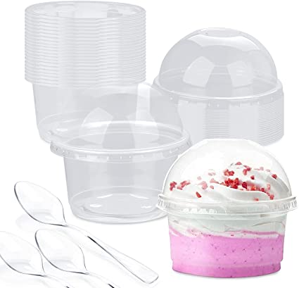 Dessert Cups Clear Plastic Cups,50 Pack Dessert Cups Clear Plastic Cups with Dome Lids,Party Cups Fruit Cups Snack Bowls for Iced Cold Drinks Ice Cream Cupcake Parfait (6.8 OZ)