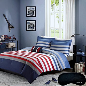 Teen Boys Nautical Rugby Stripe Bedding TWIN TWIN XL Comforter   Matching Sham   Decorative Throw Pillow   Home Style Brand Sleep Mask Red Blue Gray White 5 Pc Set Comforter Sets For Kids Boy Teens