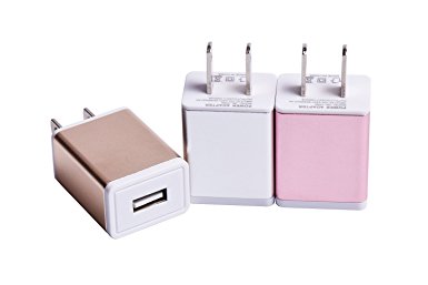 USB Wall Charger, Weiup [3-Pack] 1.0A 1-Port USB Wall Charger Home Travel Plug Power Adapter For iPhone 7/7Plus 6/6s 6/6s plus 5S, Samsung S7 S6 S5, HTC, LG and USB Devices,Gold Silver Rose Gold