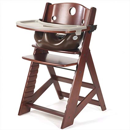 Keekaroo Height Right Highchair with Insert & Tray - Chocolate - Mahogany Base