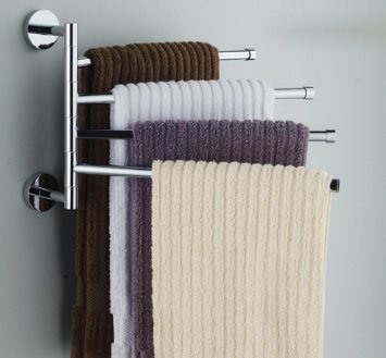 Bekith Wall-Mounted Stainless Steel Swing Bathroom Towel Rack Hanger Holder Organizer 4-Arm