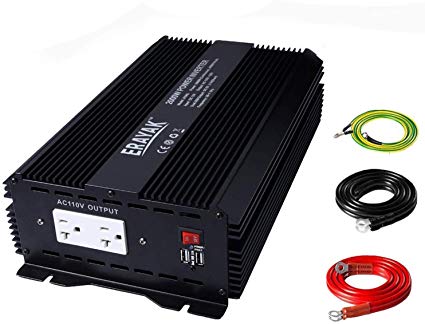 2000W Power Inverter for Car 12V DC to 110V AC Converter with 6.2A Dual USB Ports TUV Approved 4000 Watts peak featuring