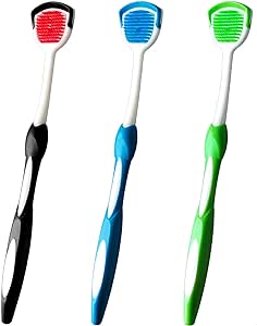 Tongue Brush, Tongue Scraper, Tongue Cleaner, Tongue Brushes Helps Fight Bad Breath, 3 Tongue Scrapers (Black&Blue&Green)