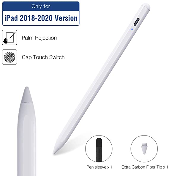 MoKo Active Stylus Pen with Palm Rejection, Digital Rechargeable Pencil Compatible with (2018-2020) Apple iPad Pro 11& 12.9 inch/iPad 7th Gen 10.2"/iPad 6th Gen/iPad Air 3rd Gen/iPad Mini 5th - White