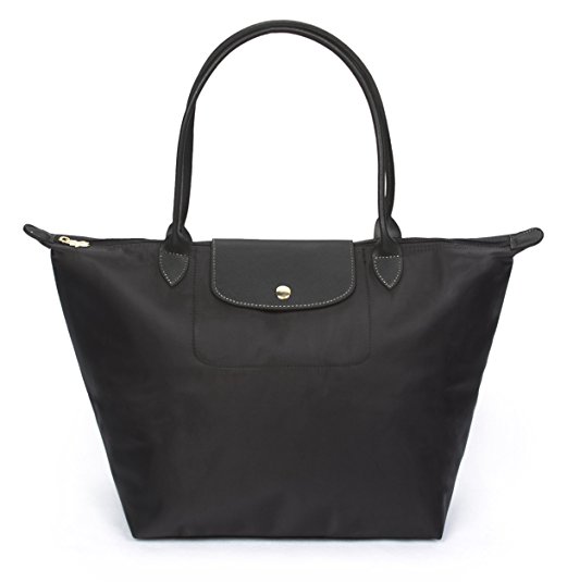 Korvara Nylon Tote Bag - Premium Nylon & Vegan Saffiano Leather Shoulder Handbag for Women