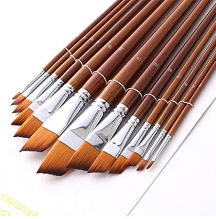 Paint Brushes Nylon Hair Angular Brushes 13pcs Long Handle Acrylic Paint Brush Set for Canvas Painting Oil Paint Professional Painting Kits (Angular 13pcs Longer Handle)