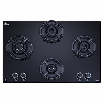 Elica Hob 4 Italian Burner Auto Ignition Glass Top with Full Brass Direct Multi-Flame Burner Gas Stove (FLEXI HEXA 470 LOTUS IND HD BRASS)