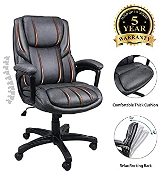 Office Chair Adjustable Ergonomic Desk Chair with Padded Armrests,Executive PU Leather Swivel Task Chair with Lumbar Support (O-Grey)