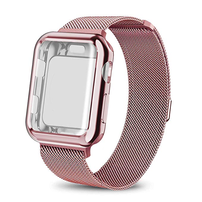 AdMaster Compatible Apple Watch Band 38mm 40mm 42mm 44mm, Stainless Steel Mesh Milanese Sport Wristband Loop with Apple Watch Screen Protector Compatible for iWatch Series 1/2/3/4