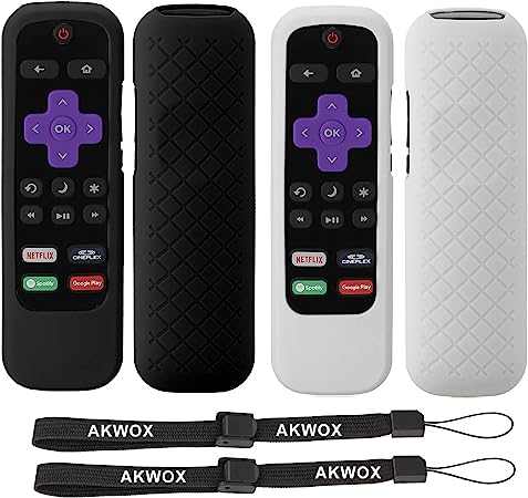 2-Pack AKWOX Remote Case for Roku Express 3930 (2019)/3900, Premiere  3921/Premiere 3920, Express (3910), Streaming Stick3800/Stick 3810 Remote Control, Shockproof Silicone Cover - Black White