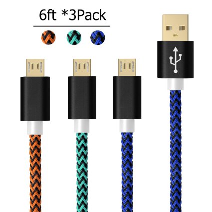 Micro USB Charger Boxeroo Extra Sturdy Nylon Braided USB Cable Sync and Charge USB Cables for Samsung Galaxy Edge Note Blackberry HTC LG Android Phones and More 66ft 2m 3-Pack