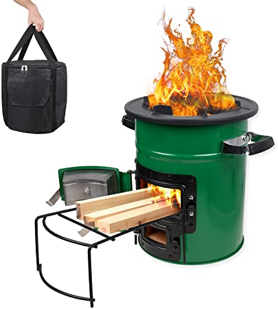 Rocket Stove Wood Burning with Carry Bag, Portable Charcoal Camping Stove for Backpacking Outdoor Cooking, Grill, Picnic, BBQ, Hunting, Fishing, with Wood Holder