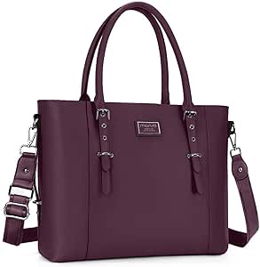 MOSISO PU Leather Laptop Tote Bag for Women (17-17.3 inch), Plum