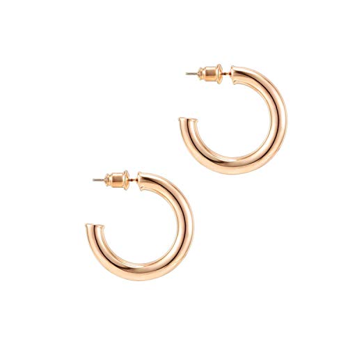 PAVOI 14K Gold Colored Lightweight Chunky Open Hoops | Gold Hoop Earrings for Women