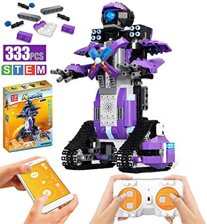 Ritastar Smart Tracked Robot Building Bricks APP Remote Control Engineering Building Blocks Kits Creative STEM Learning Toy Set Electric Motion Robots for Boys Girls Gift 6 Years and up(Purple,333pcs)