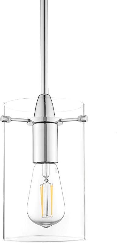 Effimero Medium Hanging Pendant Light | Chrome Kitchen Island Light, Clear Glass Shade LL-P313-PC