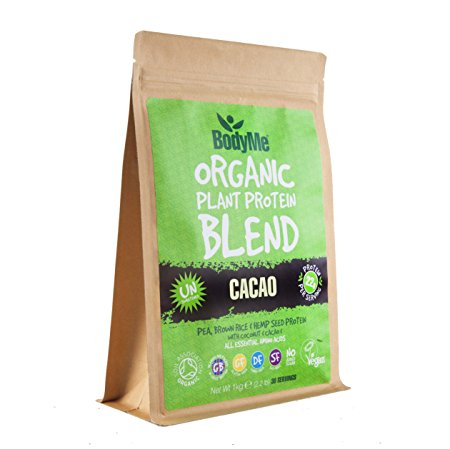 BodyMe Organic Vegan Protein Powder Blend | Raw Cacao | 1kg | UNSWEETENED with 3 Plant Proteins