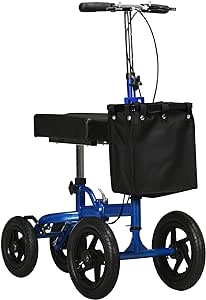 HOMCOM Knee Scooter with Basket, Dual Braking System and 10" All Terrain Wheels, Steerable Knee Walker with Adjustable Height, Foldable Crutch Alternative for Ankle and Foot Injuries, Blue