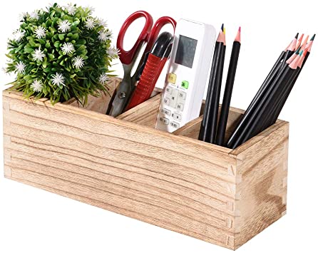 Pen Holder for Desk, Wood Pen Organizer, Pencil Holders with 4 Adjustable Compartments, Stationery Multi Purpose Use Pencil Cup Pot