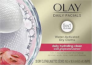 Olay Daily Facials 5-In-One Hydrating Cleansing Cloths with Grapeseed Extract, 33 Count