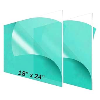 (2 Pack) 1/4" Thick Clear Acrylic Sheets - 18 x 24" Pre-Cut Plexiglass Sheets for Craft Projects, Signs, Sneeze Guard, and More - Cut with Laser, Power Saw, or Hand Tools – No Knives