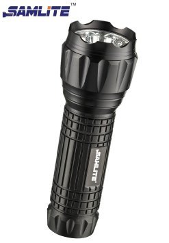 SAMLITE- LED Tactical Flashlight With 5 Options, Bright LED Light, Red Laser, UV Blacklight, Green Light and Magnetic Bottom - Water Resistant - (3 AAA Batteries Included)