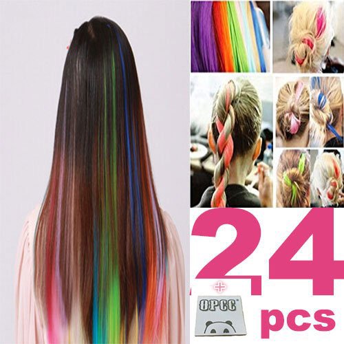24 PCS Color OPCC Bundle 22 Inches Multi-Colors Party Highlights Colorful Clip In Synthetic Hair Extensions1PCS Opcc Sticky Notes included
