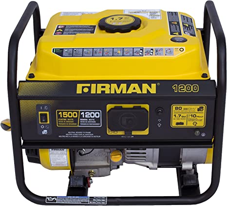 Firman P01201 1500/1200 Watt Recoil Start Gas Portable Generator Cetl and CARB Certified, Black