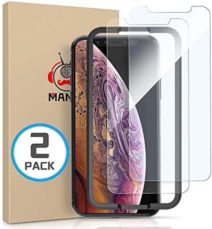 MANTO 2 Pack for iPhone 11 Pro Max Tempered Glass Screen Protector for iPhone XS Max 6.5 Inch, Full Coverage Protective Film, Anti-Glare,HD Ultra Clear, Face ID 3D Touch, Anti Fingerprint, Clear