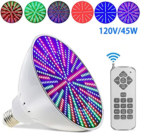45W/120V RGB LED Color Pool Light Bulb, Switch Control and Remote Control Type for Pentair Hayward Light Fixture,and for Inground Pool,E27/E26