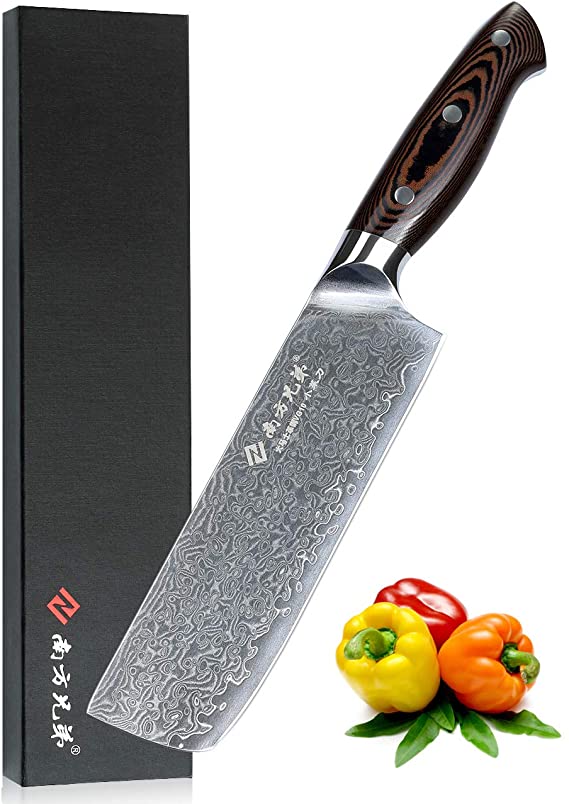 Chinese Chef Knife 7 Inch Damascus Steel Knife Professional Super Steel VG10 Comfortable Ergonomic Wood Grain Handle Very Sharp Kitchen Knives – Gift Box