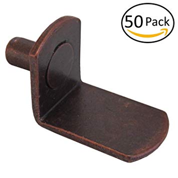 5mm Bracket Style Cabinet Shelf Support Pegs -"L" Clips for Kitchen & Bookcase - Antique Bronze - 50 Pack